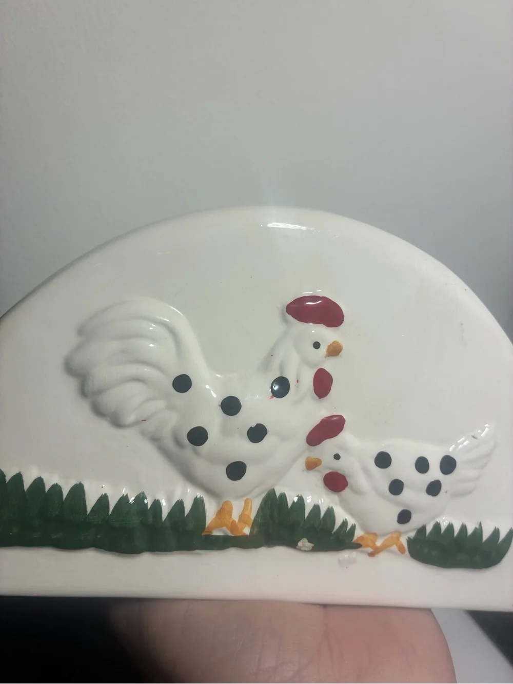 White Ceramic Napkin Holder with Rooster Design Cottage Core Kitchen Decor